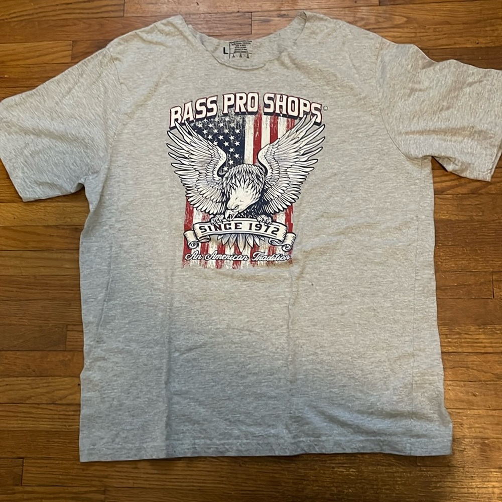 Bass pro shop off the shoulder T-shirt in men’s size Large